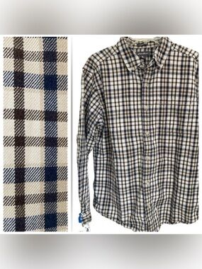Eddie Bauer Med Neutral Color Plaid Cotton Button Collar Winter Weight Shirt